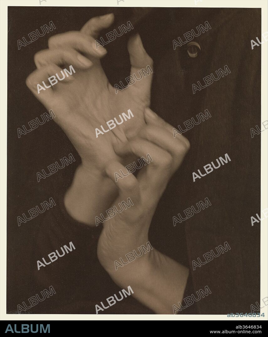 Georgia O'Keeffe -- Hands. Artist: Alfred Stieglitz (American, Hoboken, New Jersey 1864-1946 New York). Dimensions: 22.9 x 18.9 cm (9 x 7 7/16 in. ). Date: 1919.
This photograph, one of more than three hundred images Stieglitz made of O'Keeffe (1887-1986) between 1917 and 1937, is part of an extraordinary composite portrait. Stieglitz believed that portraiture concerned more than merely the face and that it should be a record of a person's entire experience, a mosaic of expressive movements, emotions, and gestures that would function collectively to evoke a life. "To demand the portrait that will be a complete portrait of any person," he claimed, "is as futile as to demand that a motion picture be condensed into a single still.".