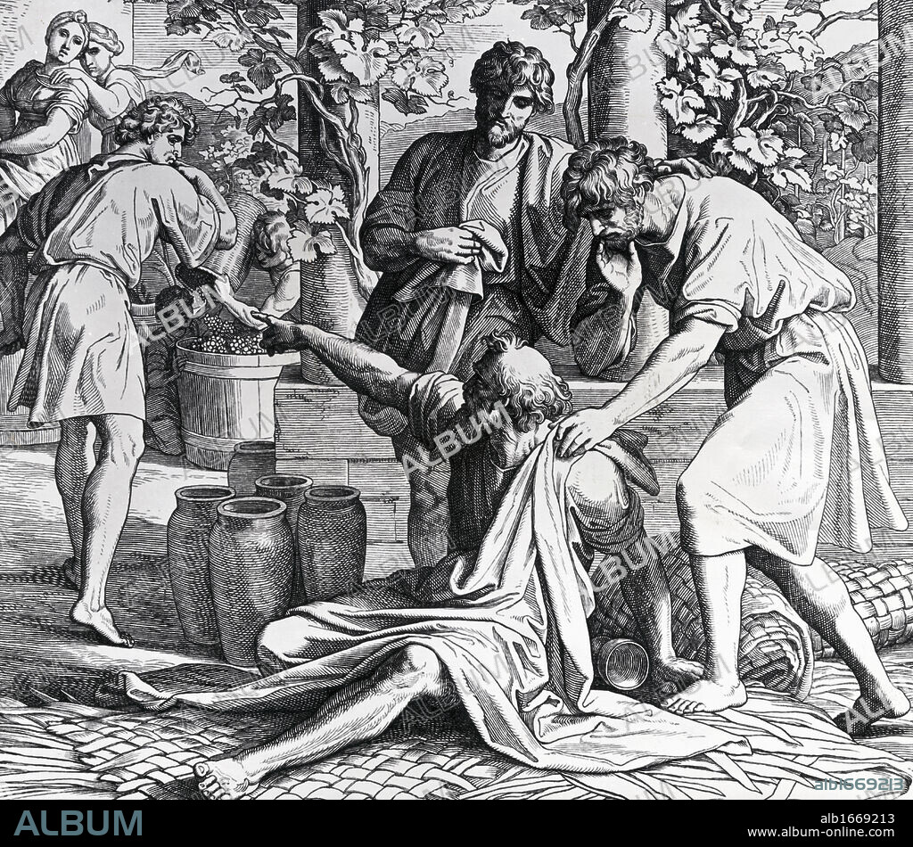 Noah Curses Ham for His Mockery by Julius Schnorr von Carolsfeld, illustration, (1794-1872).