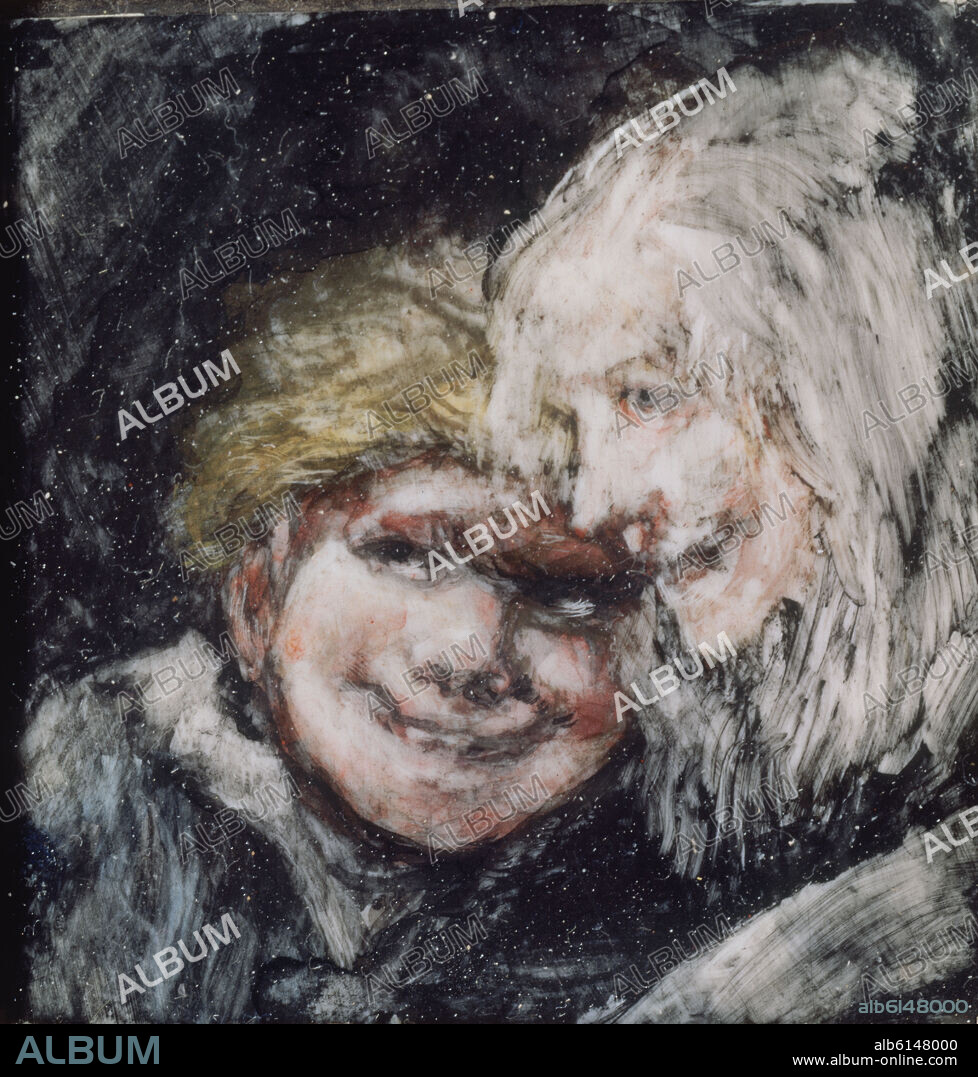 FRANCISCO DE GOYA. Spanish school. Young boy's head and old woman. Cabeza de niño y vieja. 1824-1825. Watercolor on ivory. New York, Private collection.