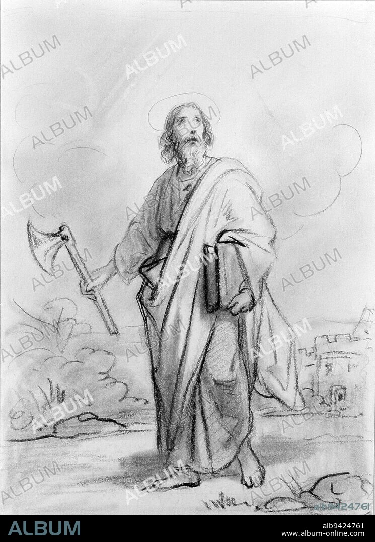 Saint Mathias, Tassaert, Octave Nicolas François (known as Octave), Draughtsman, 19th century, Graphic Arts, Drawing, Charcoal, Blur, Paper, Height: 27.2 cm, Width: 19.7 cm.
