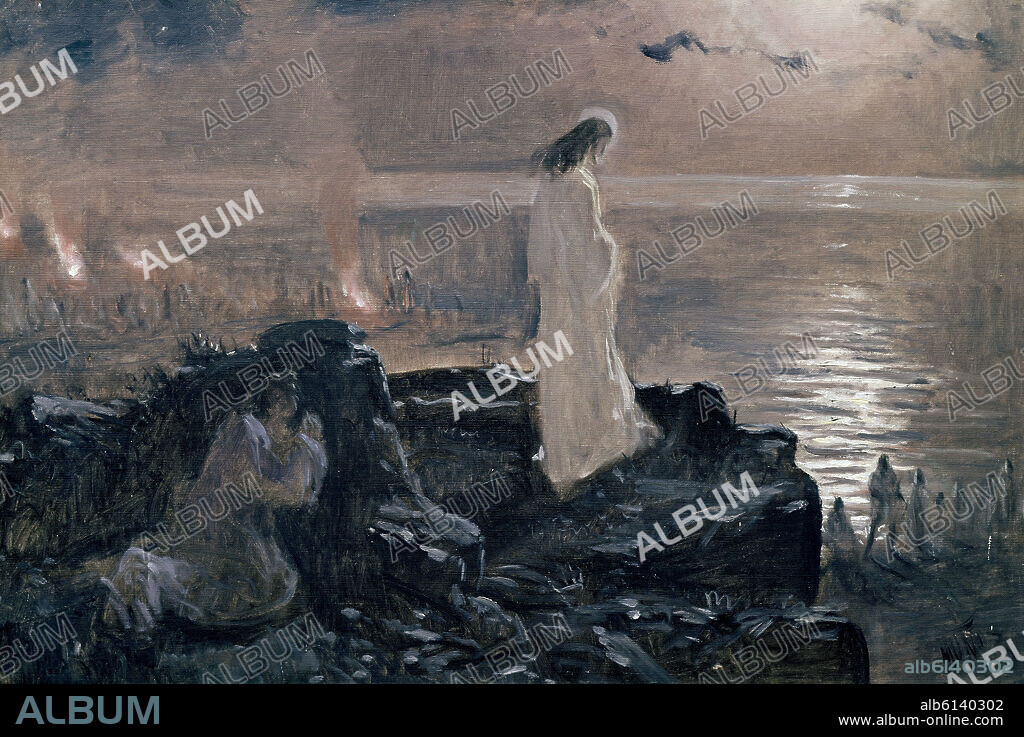 ANTONIO MUÑOZ DEGRAIN (1840-1924). 'Jesus at the Sea of Galilee' (Sketch), 1909, Oil on canvas, 61 x 87 cm.