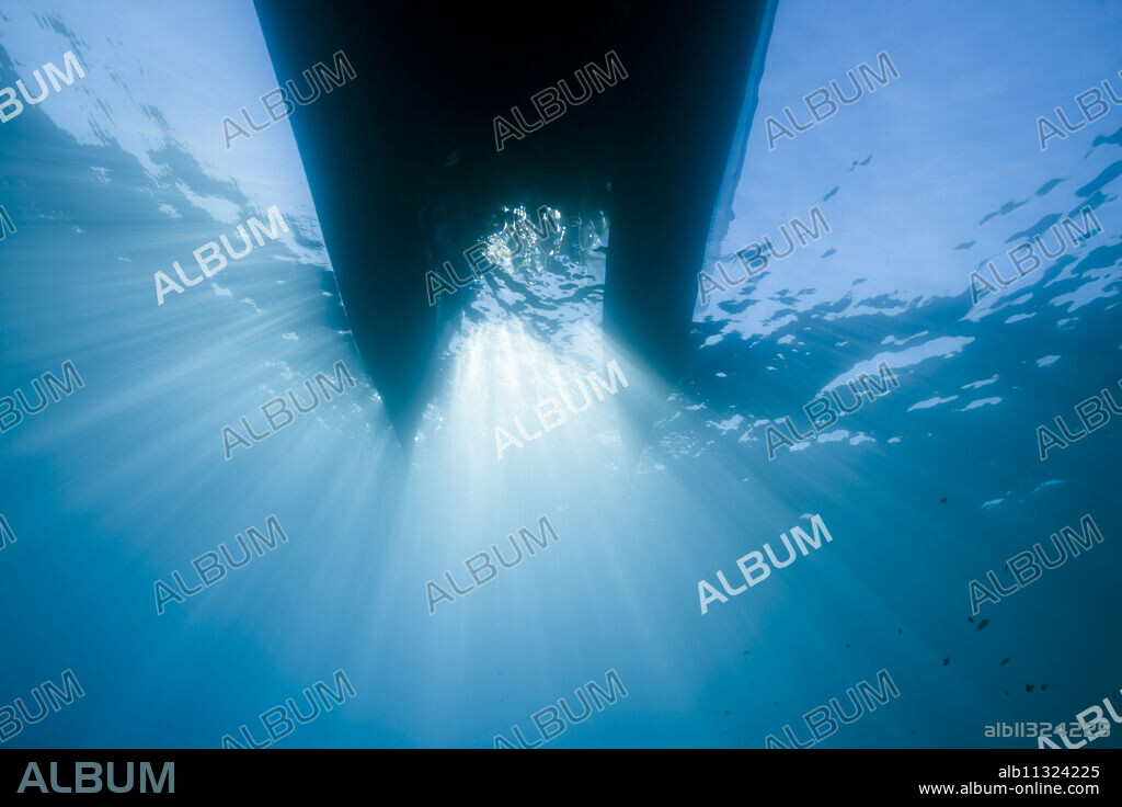 Sun Rays in Blue Ocean, Vis Island, Mediterranean Sea, Croatia.