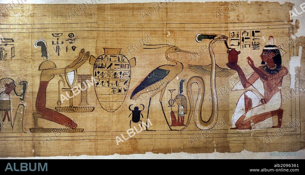 ARTE EGIPCIO. EGIPTO. Papiro funerario de Amunemwija, jefe del dominio. Guía para llegar a la otra vida. Jerogífico. Papiro. Dinastía 21. 1075-946 a. C. Tercer Período Intermedio. Tebas. Neues Museum (Museo Nuevo). Berlín. Alemania. Europa.