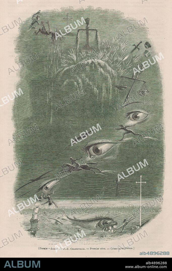 J. J. Grandville, First Dream, J. J. Grandville (French, Nancy 18031847 Vanves), Paul Constant Soyer (French, Paris 18231903 Ecouen), 182047, Wood engraving, sheet: 11 11/16 x 7 5/8 in. (29.7 x 19.4 cm), Prints.