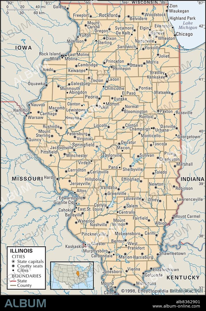 Political map of Illinois.