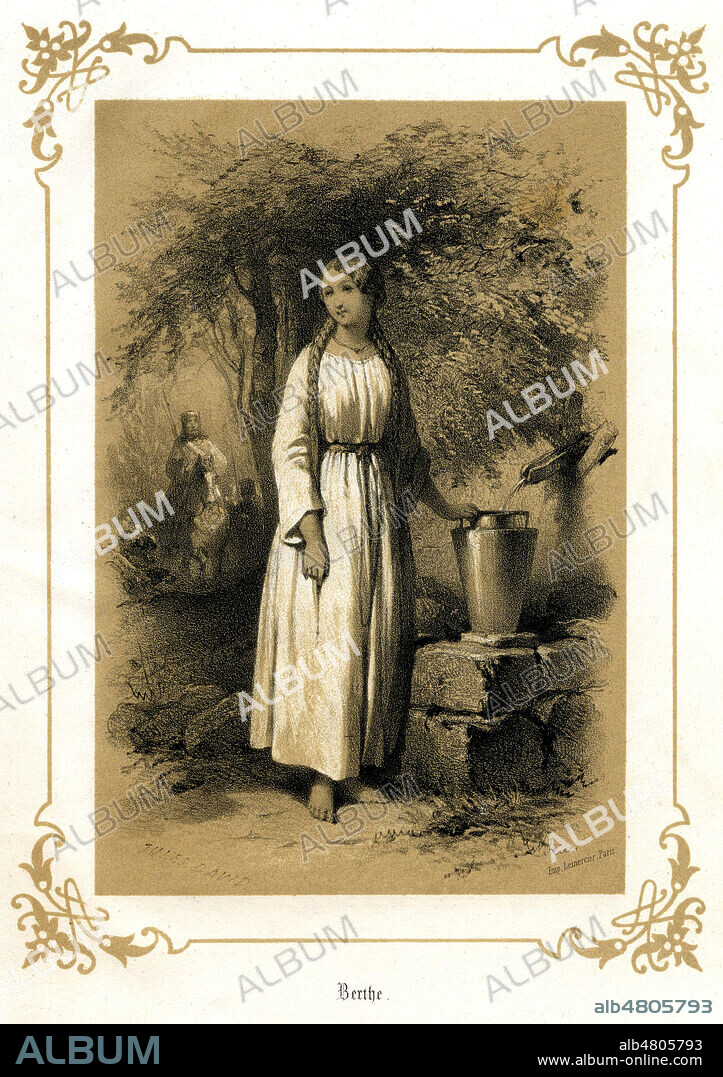 BERTHE aux grands pieds. Illustration de 1851 par Jules DAVID (1808-1892) pour Les Reines de France par Adelaide CELLIEZ (1801-1890). Credit : Collection Jonas/Kharbine-Tapabor.
