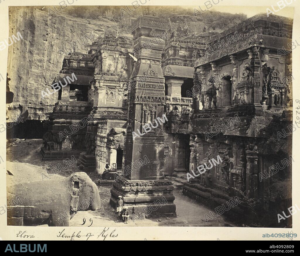 J JOHNSTON. Ellora. Temple of Kylas. A general view of the Kailasanatha Temple. Lee-Warner Collection: 'Bombay Presidency. William Lee Warner C.S.'. 1870s. Photograph. Source: Photo 2/3(55). Language: English.