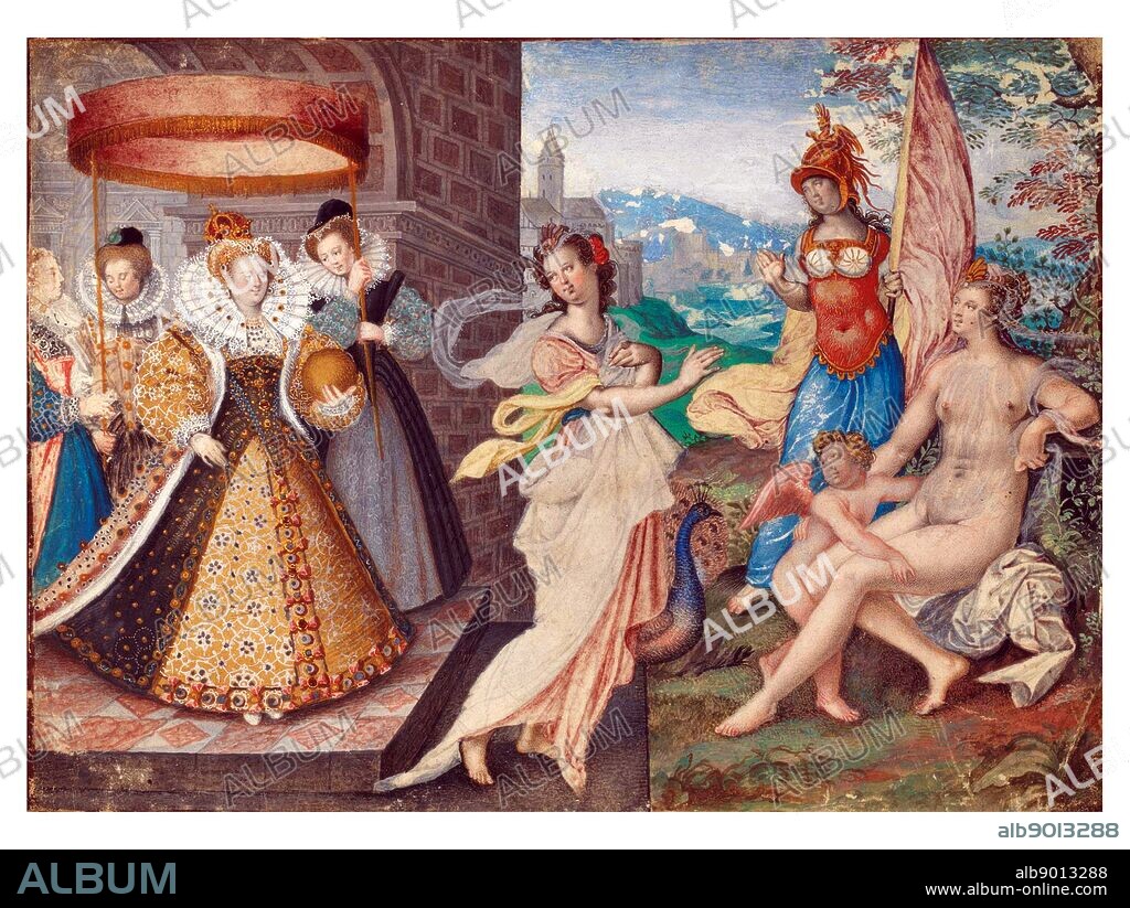 Queen Elizabeth I of England and the Three-Goddesses, by Isaac Oliver 1590.