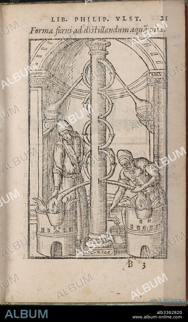 PHILIPUS ULSTADIUS (ULSTADT) (PHILIP). Alchemical apparatus (From: Liber de secretis naturae).