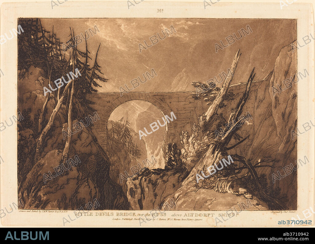 JOSEPH MALLORD WILLIAM TURNER AND CHARLES TURNER. Little Devil's Bridge. Dated: published 1809. Medium: etching and mezzotint.