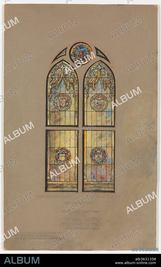 Design for double lancet window. Artist: Louis Comfort Tiffany (American, New York 1848-1933 New York). Culture: American. Dimensions: Overall: 16 5/16 x 10 3/16 in. (41.4 x 25.9 cm)
Design: 10 x 4 5/8 in. (25.4 x 11.7 cm). Maker: Tiffany Studios (1902-32). Date: late 19th-early 20th century.