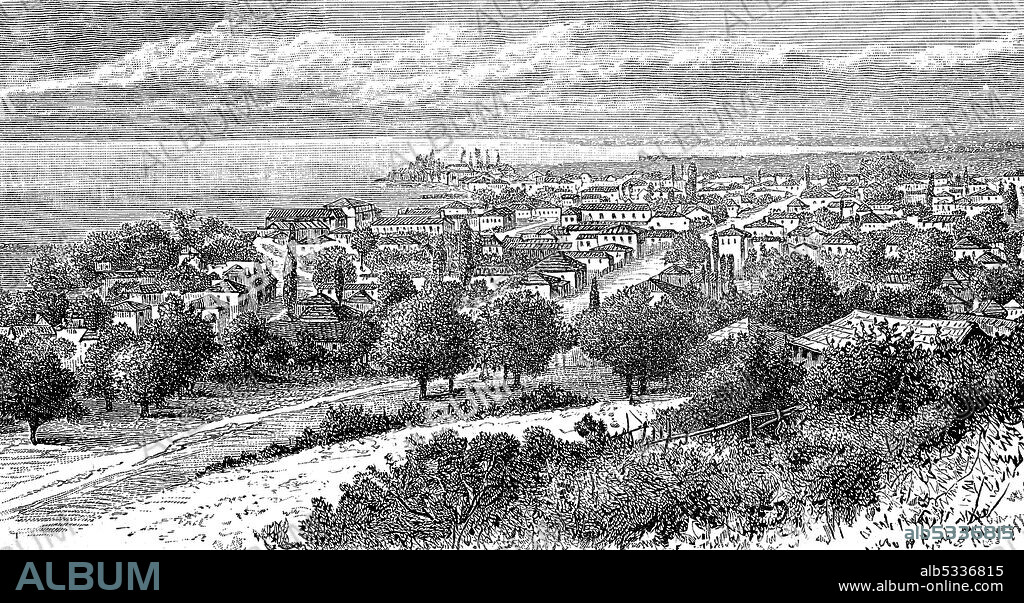 Sochumi, Sukhum, Sochumi, the capital of Abkhazia, Georgia, in 1860  /  Sochumi, Suchum, Sochumi, die Hauptstadt Abchasiens, Georgien, im Jahre 1860, Historisch, historical, digital improved reproduction of an original from the 19th century / digitale Reproduktion einer Originalvorlage aus dem 19. Jahrhundert,.