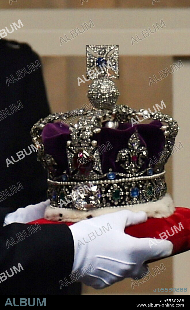 The Imperial State Crown is one of the Crown Jewels of the United Kingdom and symbolises the sovereignty of the monarch. It has existed in various forms since the 15th century. The current version was made in 1937 and is worn by the monarch after a coronation and used at the State Openings of Parliament. The crown is adorned with 2,901 precious stones, including the Cullinan II diamond, St Edward's Sapphire, the Stuart Sapphire, and the Black Prince's Ruby..