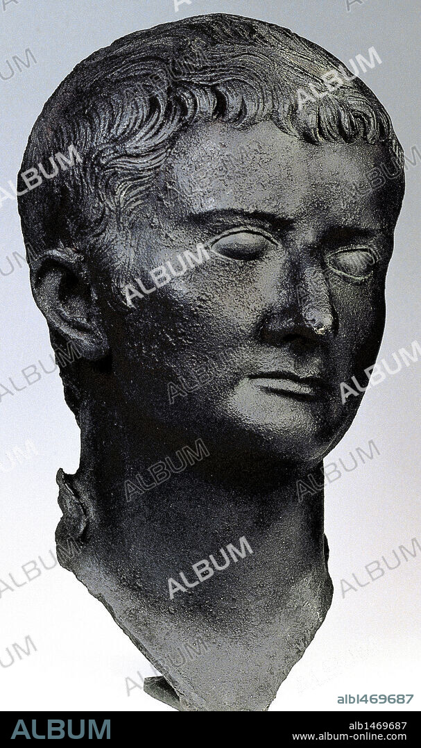 Tiberius (42 B.C.-37 A. C.). Roman Emperor from 14 AD to 37 AD.  Bust. Bronze. 1st century AD. Maho_n. Museum of Minorca. Spain.