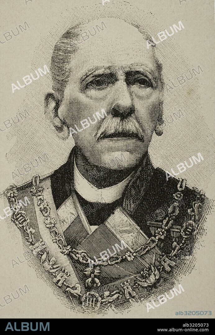 Guillermo Chacon Maldonado (1813-1899). Politician and Admiral General of the Spanish Navy during the Bourbon Restoration in Spain. Portrait. Engraving. "La Ilustracio_n Artistica", 1899.