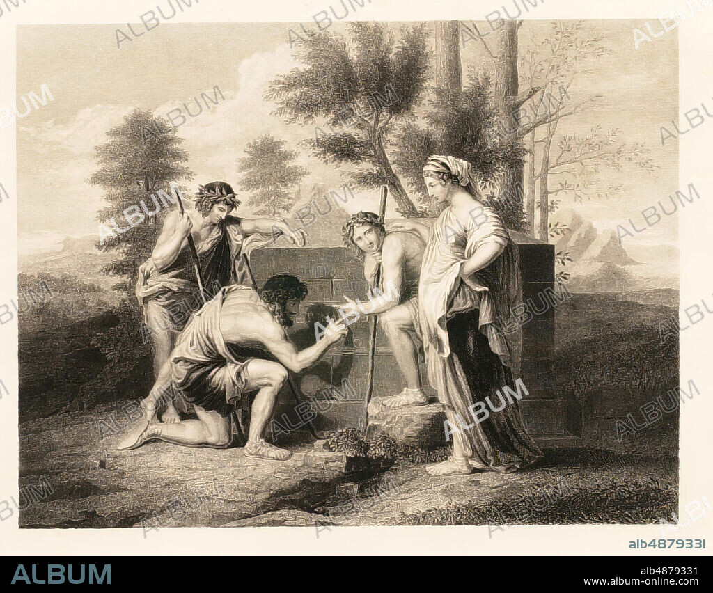 After Nicolas Poussin, French, 15941665, active in Italy, Et in Arcadia Ego, 19th century, Steel engraving on chine collé, image: 6 5/8 x 8 11/16 in. (16.9 x 22.1 cm).