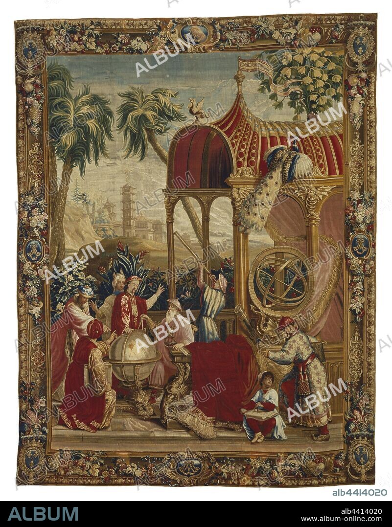 Tapestry: The Astronomers from The Story of the Emperor of China Series, Beauvais Manufactory (French, founded 1664), Woven under the direction of Philippe Béhagle (French, 1641 - 1705), After cartoons by Guy-Louis Vernansal (French, 1648 - 1729), and Jean-Baptiste Monnoyer (French, 1636 - 1699), and Jean-Baptiste Belin de Fontenay (French, 1653 - 1715), Beauvais, France, about 1697 - 1705, Wool and silk, modern cotton lining, 318.8 × 424.2 cm (125 1/2 × 167 in.).