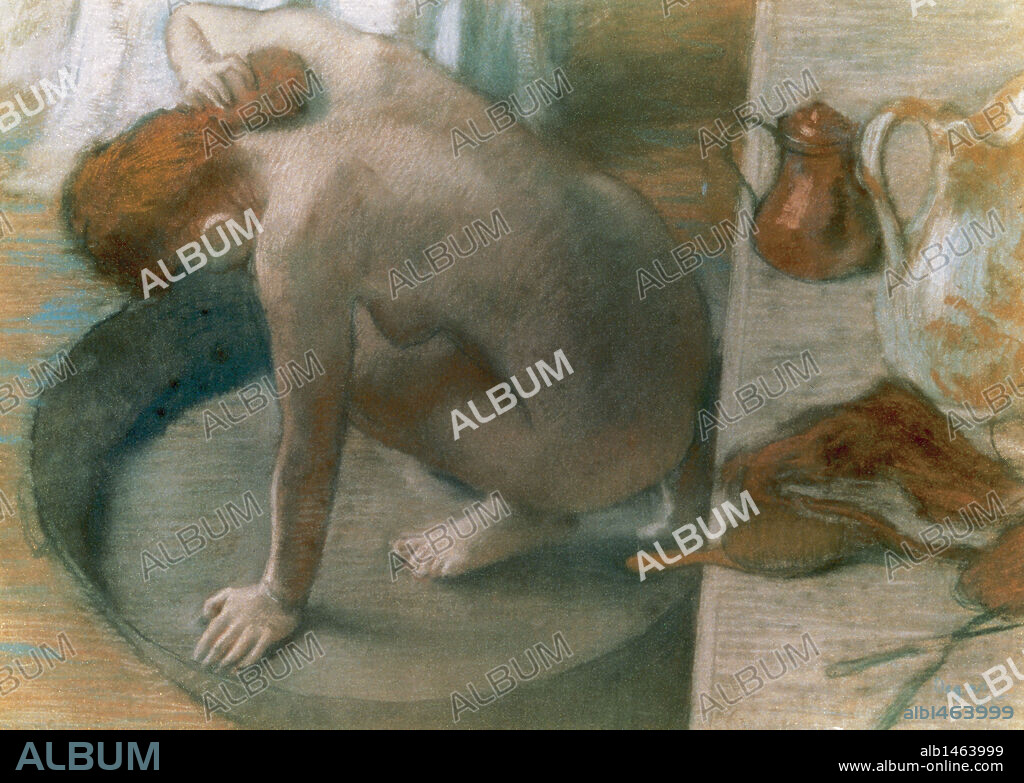 ARTE S. XIX. FRANCIA. EDGAR DEGAS (1834-1917). Pintor y escultor francés. "MUJER BAÑANDOSE EN UN BARREÑO" (h. 1885-1886). Museo de Orsay. París.