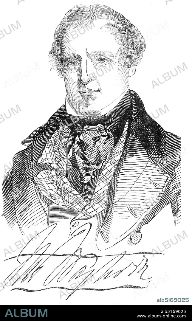 Lieutenant Waghorn, 1845. Portrait of British naval officer Thomas Fletcher Waghorn, who pioneered a new route from Great Britain to India overland through Egypt before the construction of the Suez Canal in the 1860s. Waghorn claimed his route reduced the journey from over 11,000 miles (18,000 km) to 6,000 miles (9,700 km), taking between 35 and 45 days. At the time, steamships carrying mail took about three months to sail via the Cape of Good Hope. From "Illustrated London News", 1845, Vol VII.