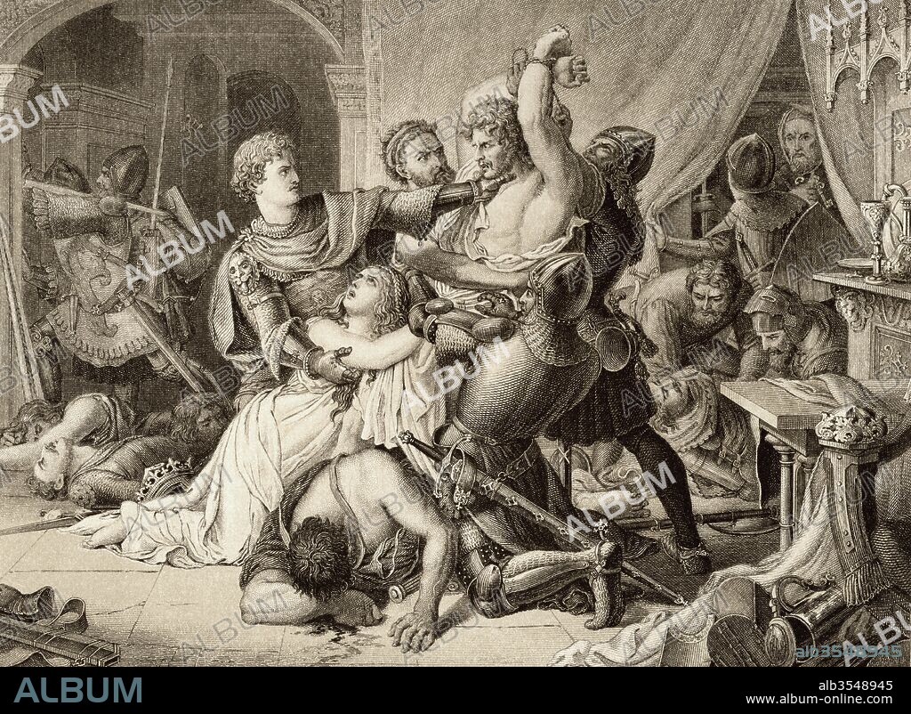 The seizure of Roger de Mortimer in Nottingham Castle 1330. Roger de Mortimer, 3rd Baron Mortimer, 1st Earl of March ,1287 to 1330. English nobleman and powerful Marcher lord. From Illustrations of English and Scottish History published 1882.
