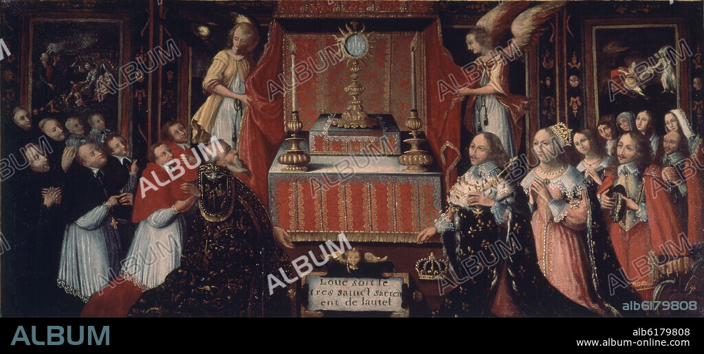 ANONIMO FRANCES. LUIS XIII Y ANA DE AUSTRIA DELANTE DEL SANTO SACRAMENTO - S XVII.