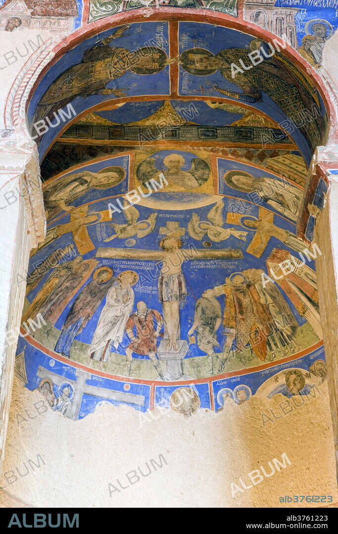 Frescoes in Goreme Open Air Museum's rock-cut Byzantine Tokali Kilise (Buckle Church), UNESCO World Heritage Site, Goreme, Cappadocia, Anatolia, Turkey, Asia Minor, Eurasia.