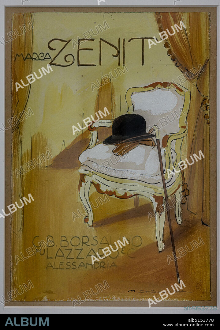Zenit, advertising Illustration by Marcello Dudovich for the firm of Borsalino hats, 1910, sketch in pencil and watercolour on paper.