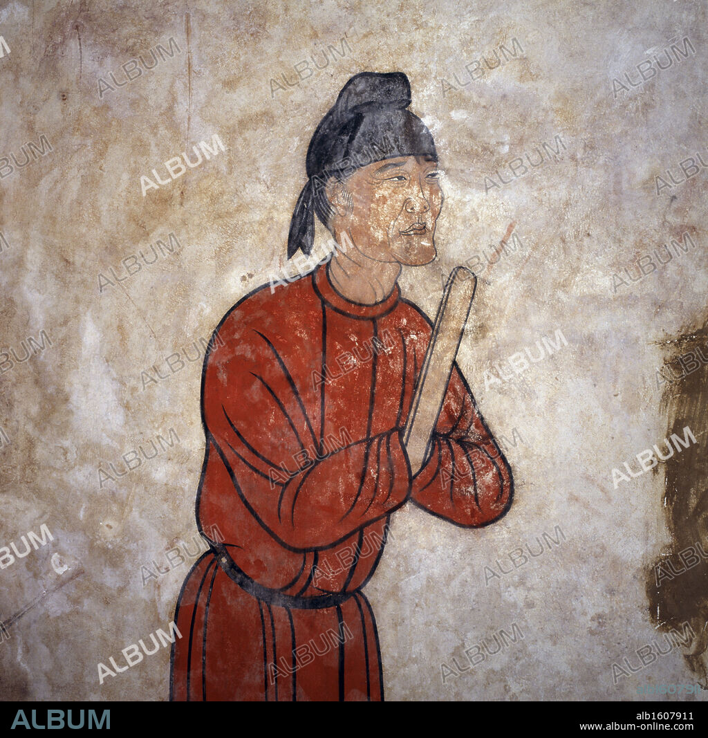 CHINESE ART. Eunuch - Wall Painting  T'ang Dynasty c. 618-906  Qian Xian, Shaanxi Province, China.