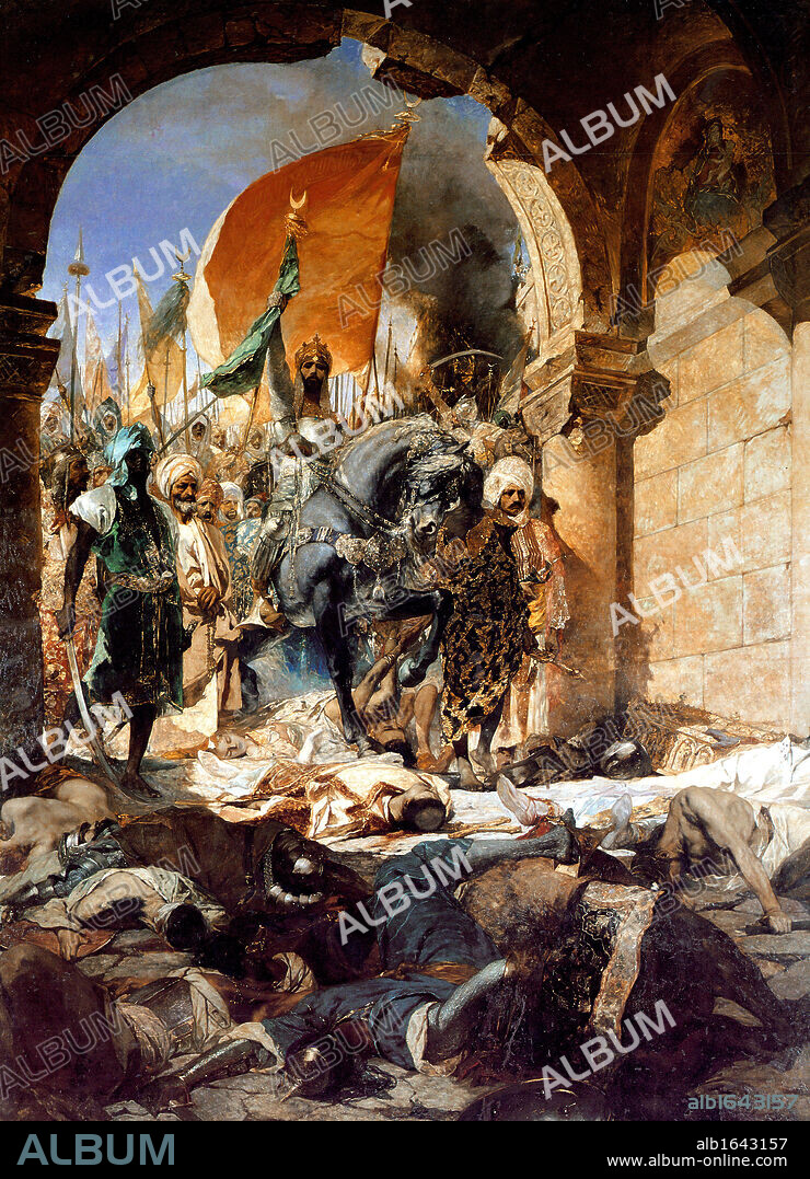 The Entry of Mahomet II into Constantinople painted in 1876 by the French artist, Benjamin Constant (1845-1902).Mehmet II 1432-1481, Sultan of the Ottoman Empire from 1444 to 1446, and 1451 to 1481. At the age of 21, he conquered Constantinople, bringing.