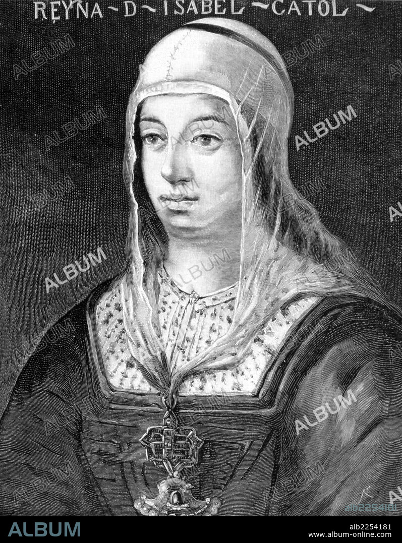 REYES CATOLICOS. ISABEL I DE CASTILLA. GRABADO RETRATO. SACADO DE UN CUADRO DE RINCON. ILUSTRACION ESPAÑOLA Y AMERICANA , AÑO 1892.