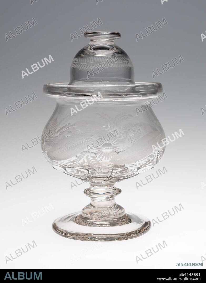 BAKEWELL'S GLASS WORKS. Sugar Bowl. Attributed to Bakewell, Page & Bakewell; American, 1813-32; Pittsburgh, Pennsylvania. Date: 1820-1835. Dimensions: 19.1 × 11.1 × 11.4 cm (7 1/2 × 4 3/8 × 4 1/2 in.). Glass. Origin: Pittsburgh.