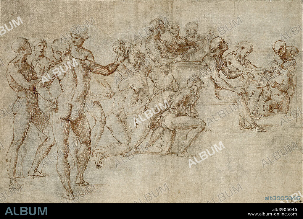 RAPHAEL. Sketch for the lower left section of the "Disputa". Date/Period: 1508/1509. Width: 416 mm. Height: 281 mm (Complete).