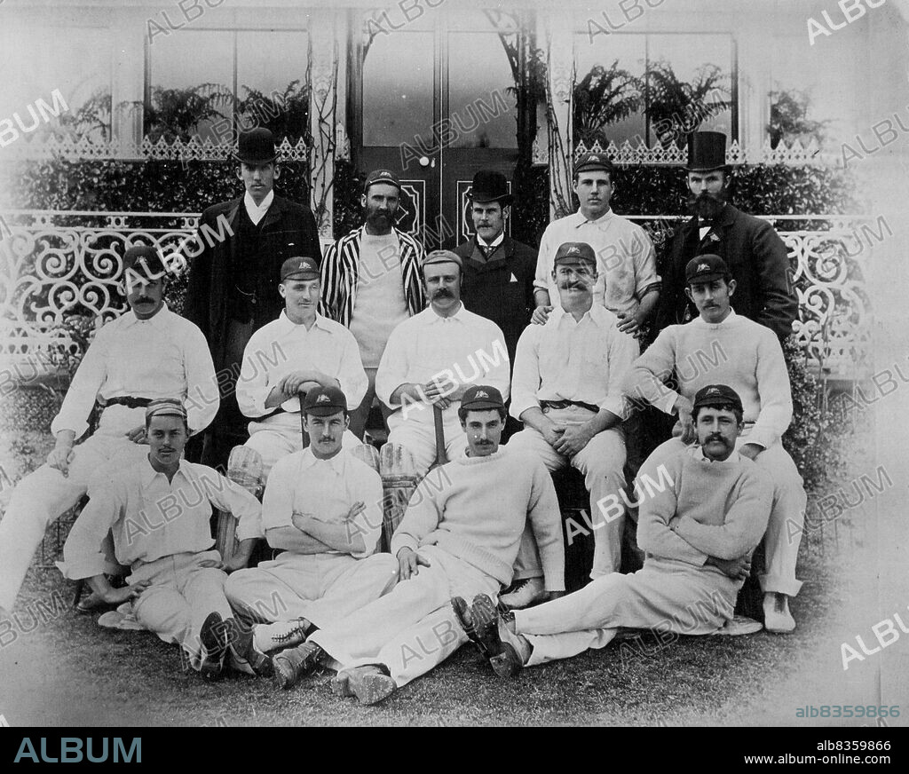 H. Trumble, J. M'C. Blackham, K. E. Burn, Dr. J. E. Barrett, H. F. Boyle (Manager), F. H. Walters, G. H. S. Trott, W. L. Murdoch (Captain), J. J. Lyons, C.T. B. Turner. January 01, 1951.