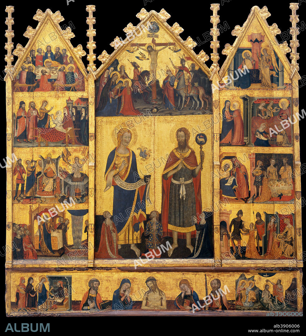 MASTER OF SANTA COLOMA DE QUERALT. Altarpiece of the Saints John. Date/Period: Ca. 1356. Painting. Tempera and gold leaf on wood. Height: 2,205 mm (86.81 in); Width: 2,098 mm (82.59 in).