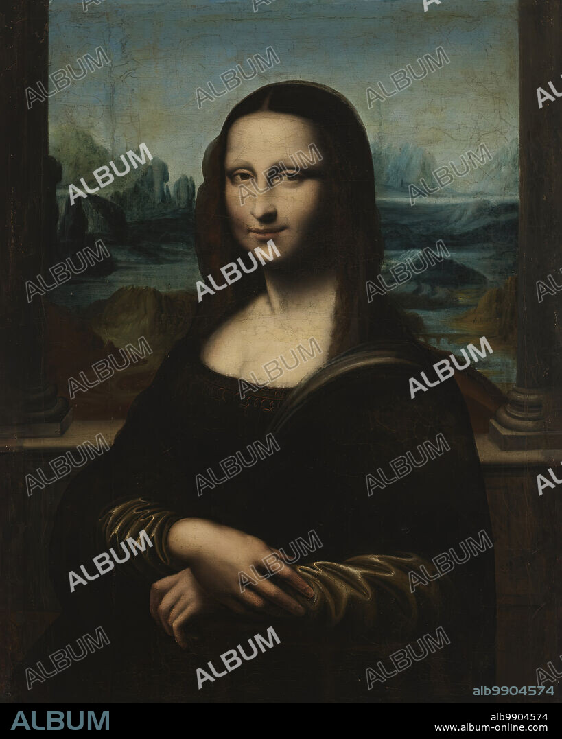 Copy of the "Mona Lisa", c1635-1660. Leonardo da Vinci (1452-1519) began a portrait of Lisa Gherardini about 1503 and then took with him to France, selling it to the French king in 1516. During the centuries that it remained in the royal collection it was copied many times. Some of the early copiests wanted to "complete" Leonardo's composition by introducing columns at the sides of the composition, since in the original, now in the Louvre Museum in Paris, we can see indications of the base of columns along each side. However, extensive technical examinations of the Louvre's panel and the paint along its edges have conclusively demonstrated that the painting was not cut down and therefore there were never columns along the side edges. So later copiests were trying to "improve" on what they saw!.