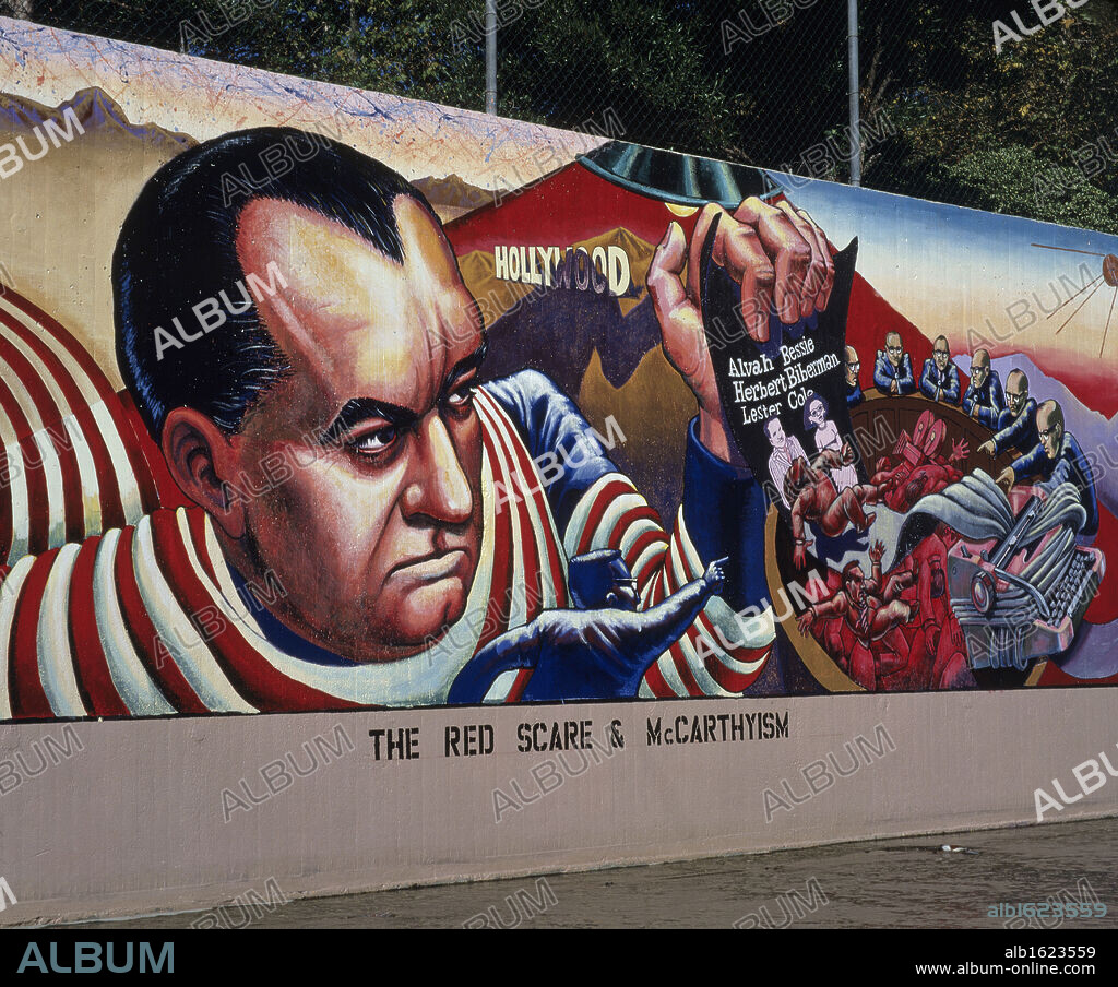 USA, California, Great Wall of Los Angeles Mural, #24 - The Red Scare and McCarthyism, by Judith Francisca Baca, b. 1946 American.