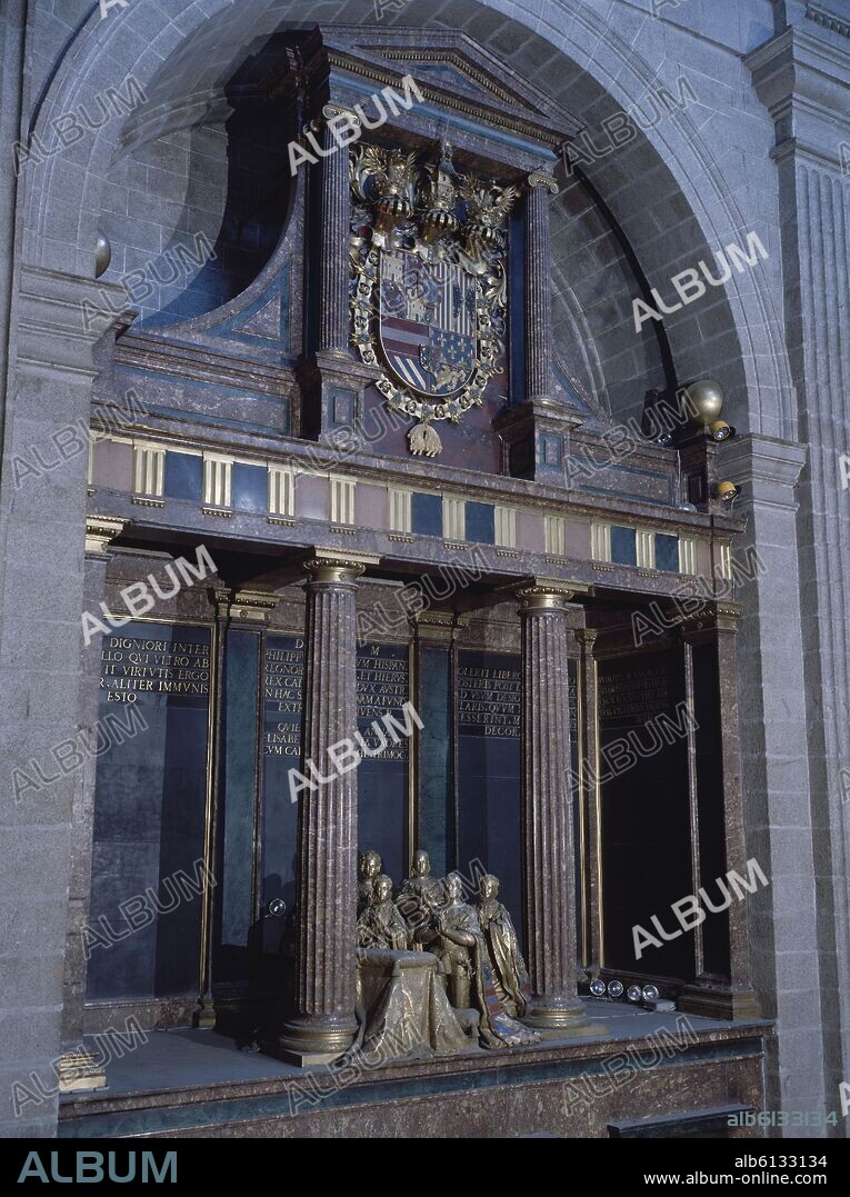 POMPEO LEONI (1533-1608). MAUSOLEO DE FELIPE II CON SUS TRES ESPOSAS Y EL PRINCIPE CARLOS CON ESCUDO DE ARMAS - SIGLO XVI.
