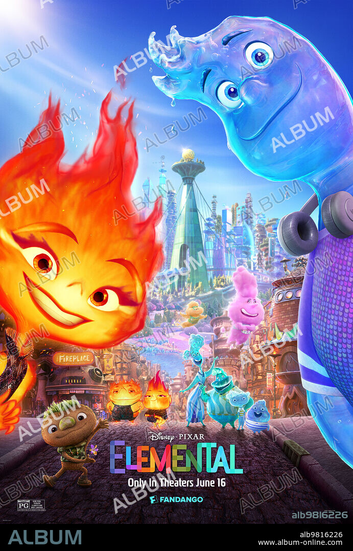 Poster of ELEMENTAL, 2023, directed by PETER SOHN. Copyright Pixar Animation Studios / Walt Disney Pictures.