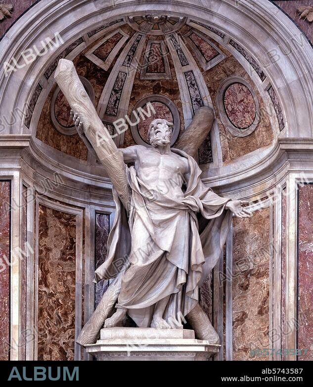 Duquesnoy, François. 1594-1643. "Saint Andrew and the Andrew cross", 1640. Colossal statue. Marble. Rome, St. Peter's.
