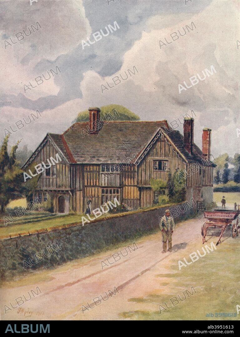'Court Lodge Farm, Brewer Street', 1912, (1914). Court Lodge Farm, Bletchingley, Surrey. The Court Lodge Farmhouse constructed in 17th century, with 18th century extensions. From A Pilgrimage In Surrey, Vol. 2, by James S. Ogilvy. [George Routledge & Sons Limited, London, 1914].
