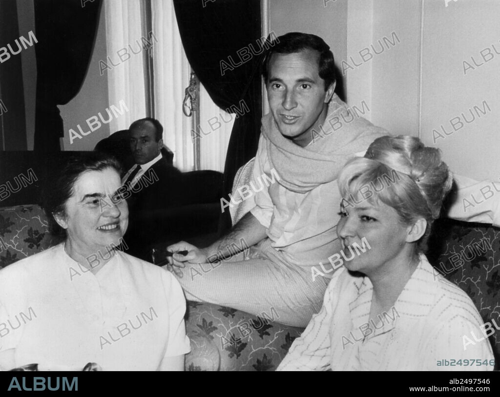 Luis Miguel Dominguin with Youlia Solntzeva and Irina Bondartchouk at festival of film in Saint Sebastien june 9, 1965.