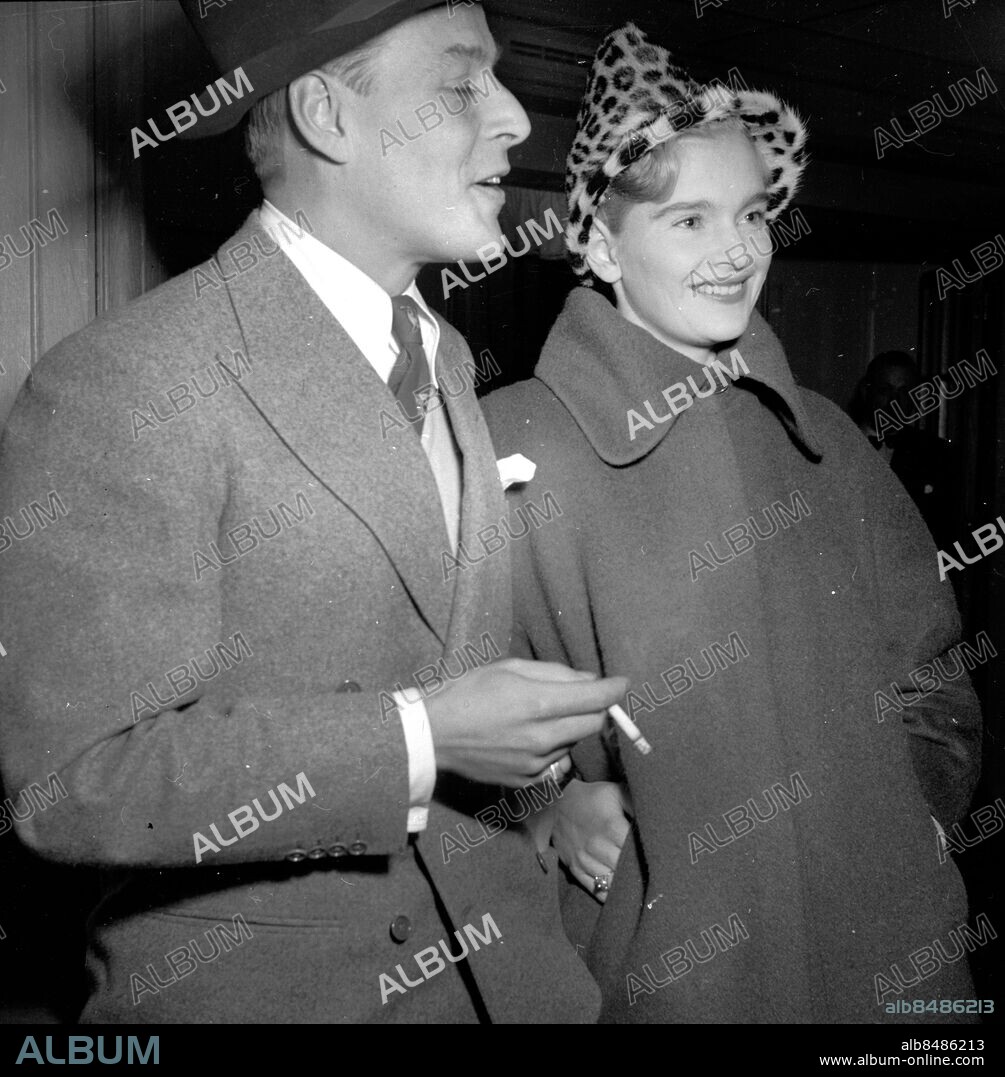 Göteborg januari 1950. Skådespelarna Hasse Ekman och Eva Henning *** Local Caption *** GT. KAMERAREPORTAGE.