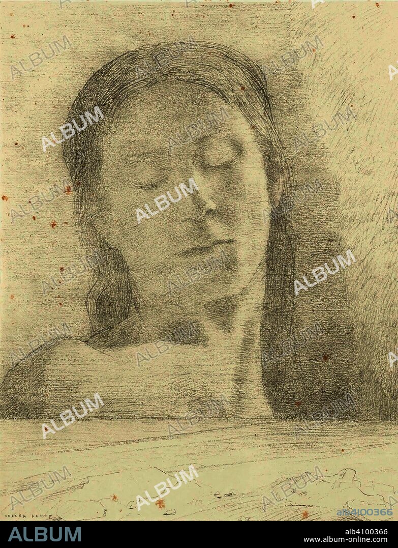 ODILON REDON. Closed Eyes (Yeux clos). Dimensions: 56.5 cm x 40.5 cm, 31.3 cm x 24.3 cm.