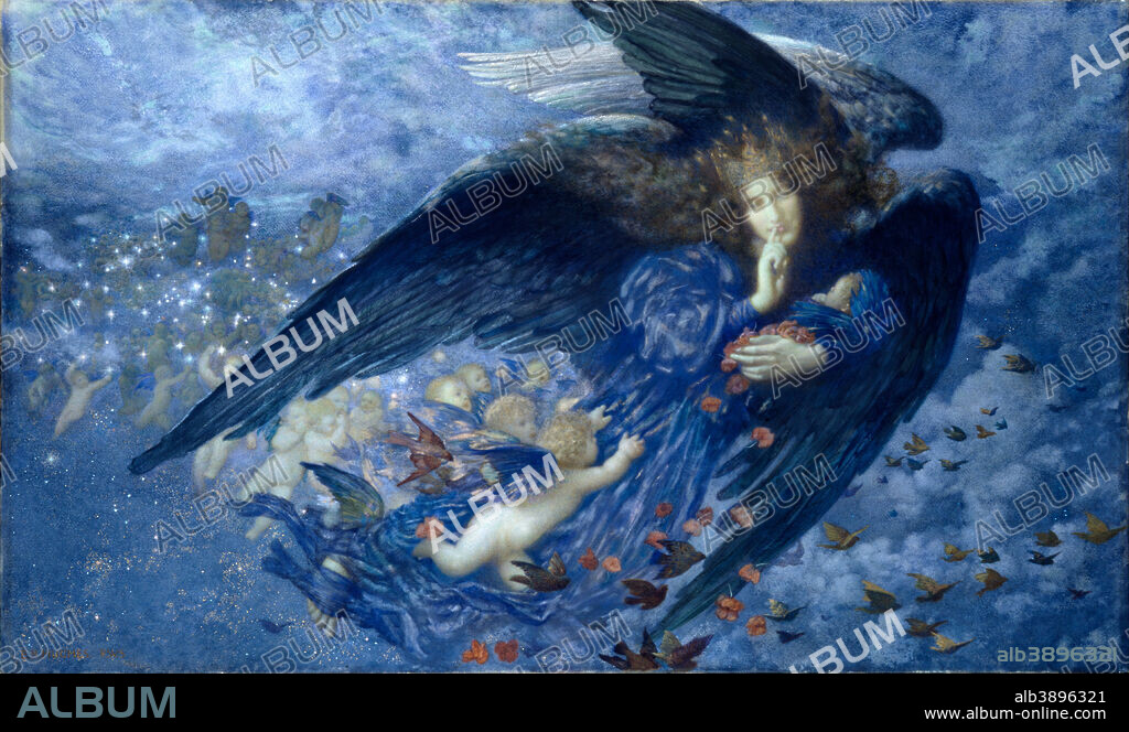 EDWARD ROBERT HUGHES. Night with her Train of Stars. Date/Period: 1912. Painting. Watercolour, bodycolour and gold medium. Width: 1270 mm. Height: 762 mm.