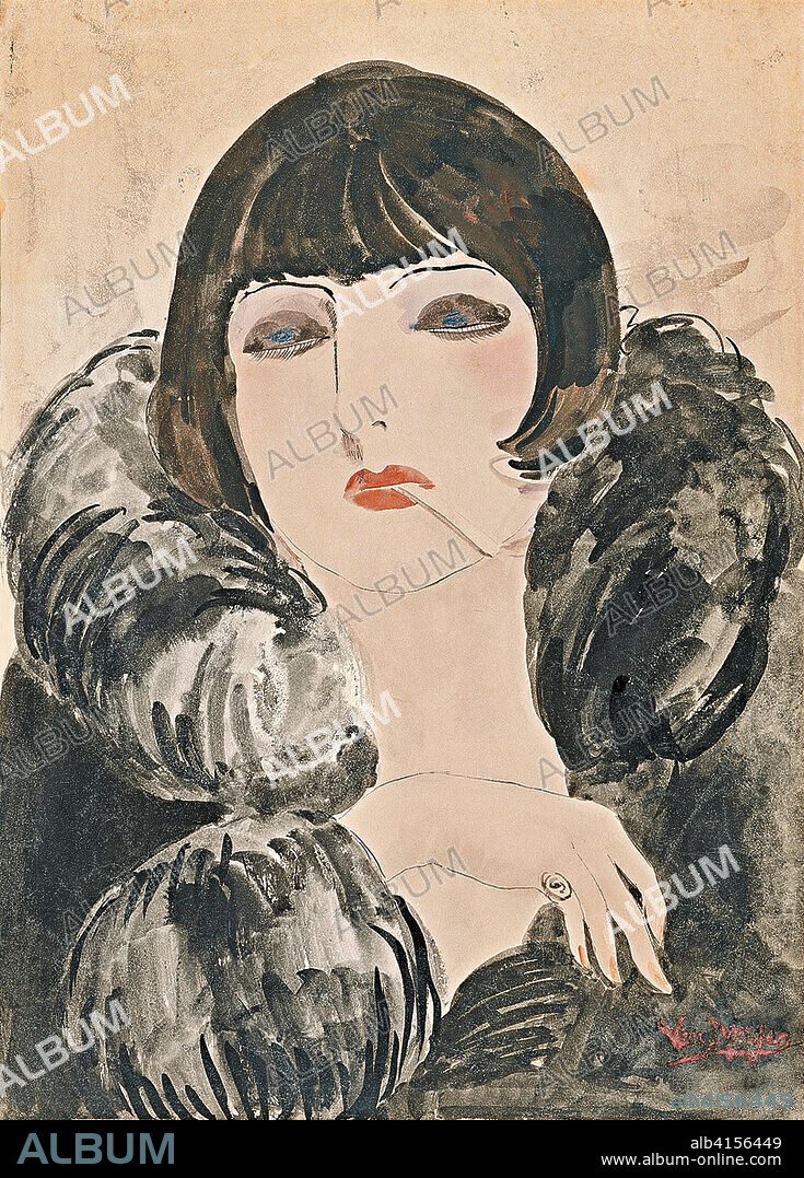 Kees van Dongen (Delfshaven, 1877-Montecarlo, 1968). Portrait of a woman with a cigarette (Kiki de Montparnasse) (ca. 1922 - 1924). Watercolor on paper. 49.5 x 35.4 cm.