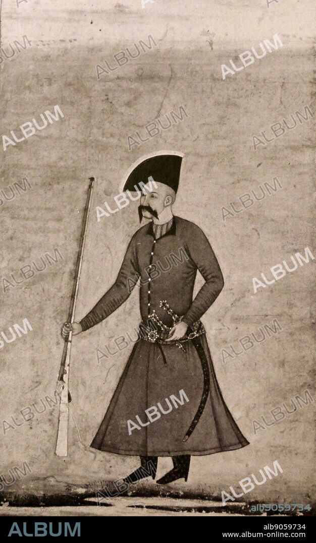 Portrait of Abbas I of Persia (1571-1629) was the 5th Safavid Shah of Iran, and is generally considered the strongest ruler of the Safavid Dynasty. Dated 18th Century.