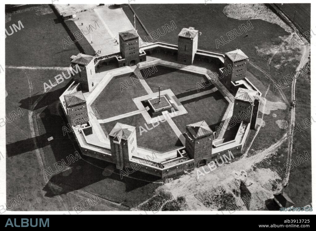 Aerial view of the Tannenberg Memorial, near Olsztynek, Poland, c1931, (1933). The memorial commemorated the German soldiers killed during the victory over the Russians at the Battle of Tannenberg 23rd-30th August 1914. The Polish government ordered its destruction after World War II. A photograph from Zeppelin-Weltfahrten, Vom ersten Luftschiff 1899 bis zu den Fahrten des LZ127 Graf Zeppelin 1932, Dresden, 1933.