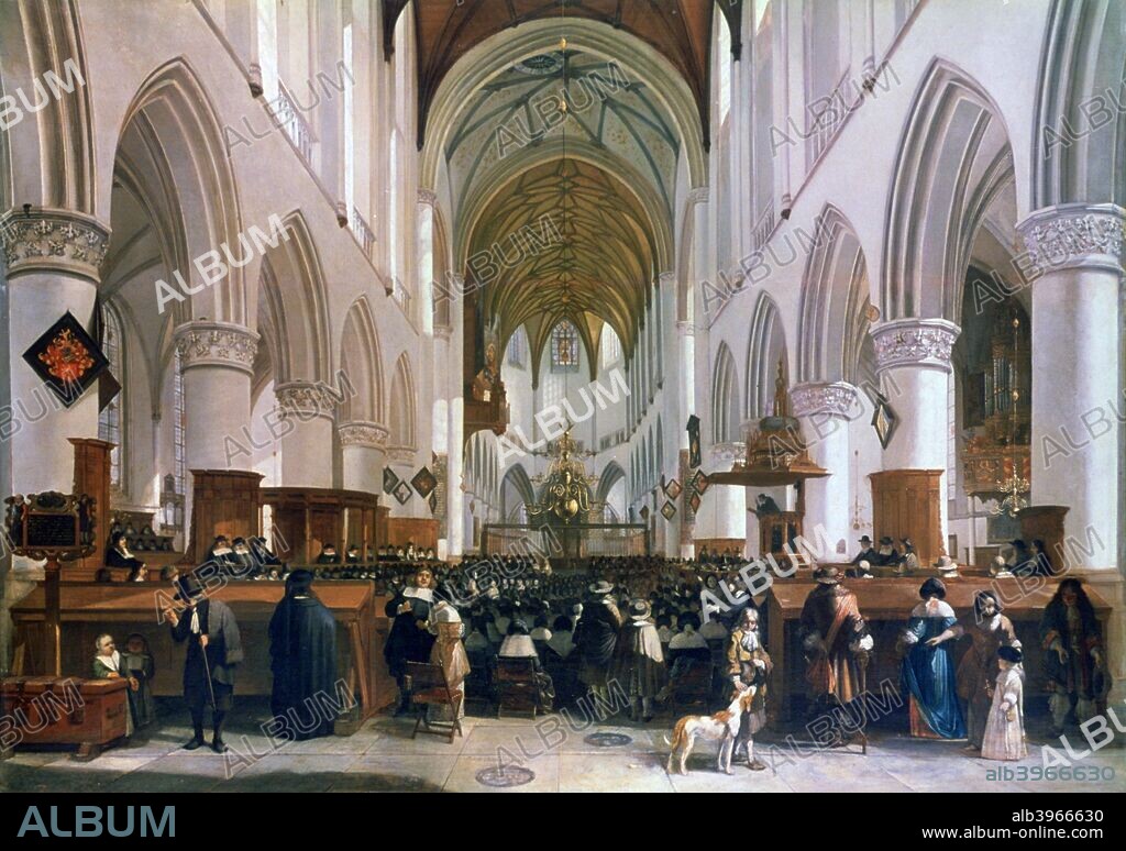 'The Interior of the Grote Kerk, Haarlem', 1673. Found in the collection of the National Gallery, London.