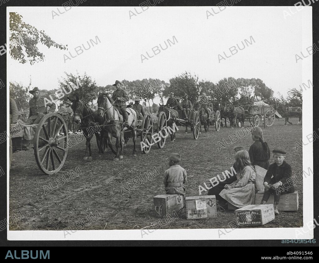H. D GIRDWOOD. First line transport of a Gurkha Battalion in France [Le Sart]. A transport detachment of 1/4th Gurkhas moving along a road, 24th July 1915. Record of the Indian Army in Europe during the First World War. 20th century, 24th July 1915. Gelatin silver prints. Source: Photo 24/(92).