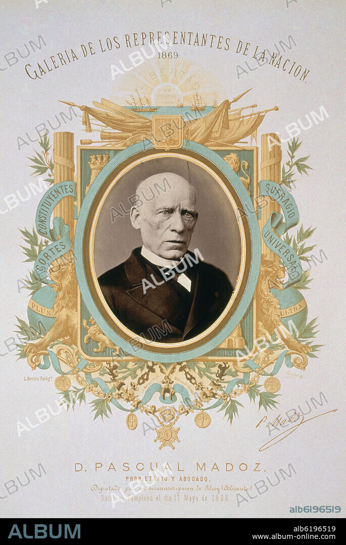 GALERIA DE LOS REPRESENTANTES DE LA NACION 1869 -DON PASCUAL MADOZ - DIPUTADO POR ALCOY (ALICANTE).